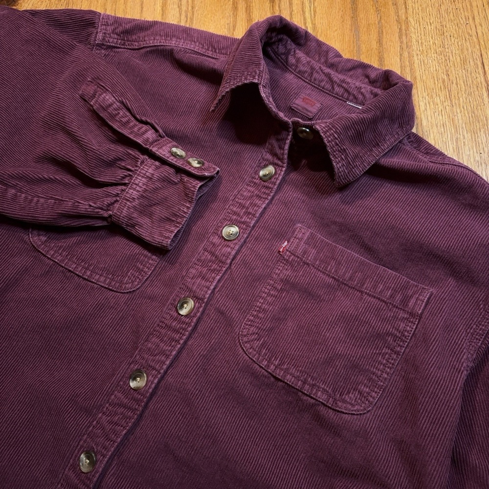 Levis Corduroy Shirt Womens‎ XL Maroon Corduroy Shacket Long Sleeve Button Up
